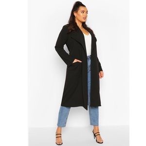Plus Black Belted Waterfall Duster Coat